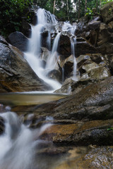 Obraz premium Beautiful waterfall view in the jungle. Long exposure image of water
