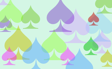 Graphic of colorful isolated symbols on soft background. Elegant and soft abstract illustration. Playing card of spades. Drawing with reference to the games.