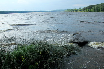 River Daugava near the town of Staburags, Sunny Day, big wind and wawes.Latvia