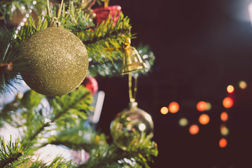Christmas balls with glitter Hanging on the Christmas tree to decorate the Christmas or New Year's...