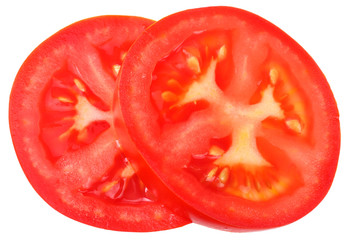 slices of tomato isolated on a white background top view