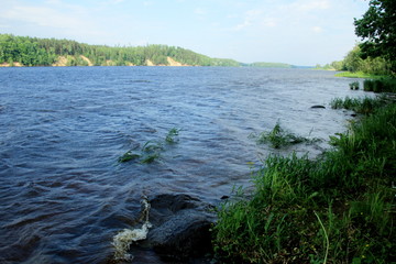 River Daugava near the town of Staburags, Sunny Day, big wind and wawes.Latvia