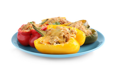 Tasty stuffed bell peppers isolated on white