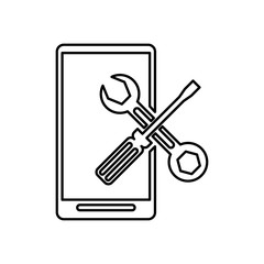 smartphone with screwdriver and wrench repair tools