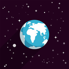 Cartoon styled simplified Earth globe on starry dark background, vector illustration