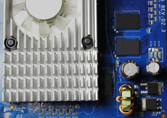 Closeup of electronic circuit board or PCB printed circuit board