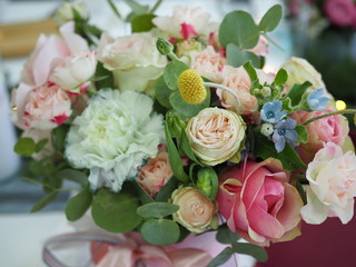 beautiful bouquet of roses on the holiday table