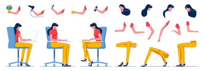 Sitting Female Office Worker Creation Kit Flat.