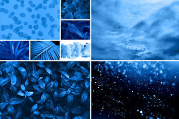 Creative collage tinted in trendy blue color.