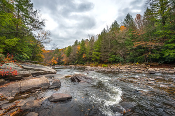 Scenic River with Rapids in the Appalachian Mountains during Autumn