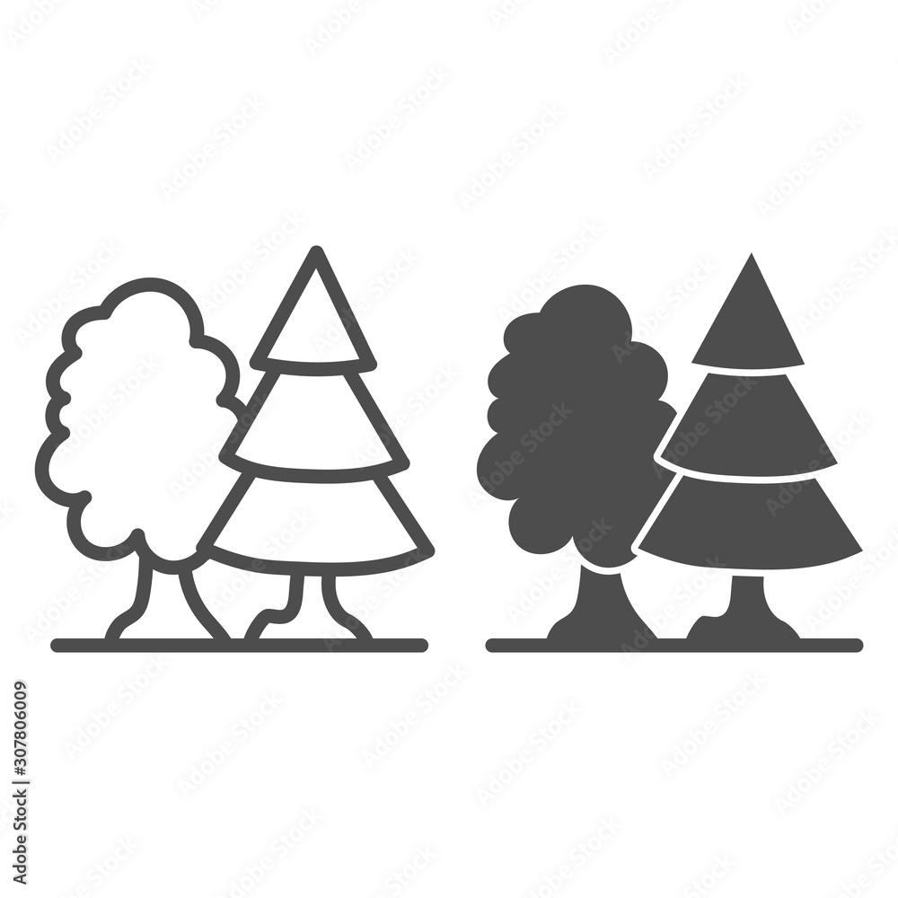 Poster Forest line and glyph icon. Trees vector illustration isolated on white. Nature outline style design, designed for web and app. Eps 10.