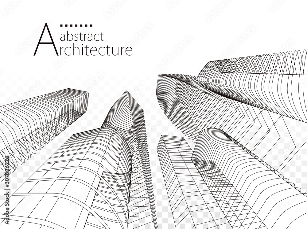 Poster 3d illustration linear drawing, architecture urban building design, architecture modern abstract bac
