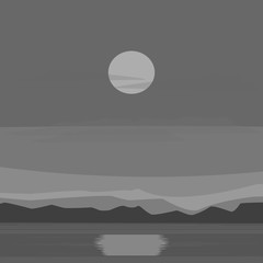 Nature landscape, mountains and lake. Vector illustration.