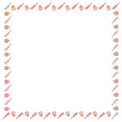 Square frame of tubes with cream flowing out and open jars with face creams drawn in one line with colored substrates on a white background. Template for text and flayer. Vector.