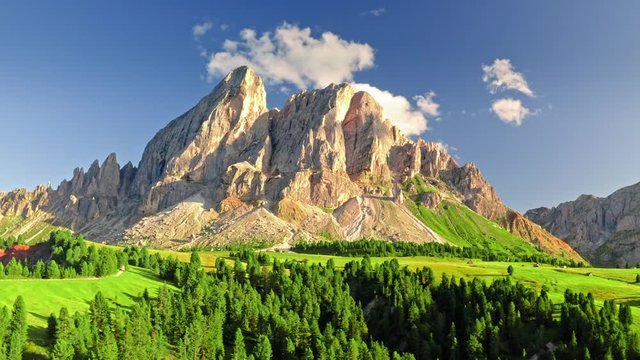 Passo delle Erbe at sunset in Dolomites, view from above