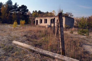 Fototapeta na wymiar Abandoned and vandalised Soviet military base.Kiev Region