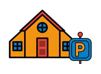 house front facade with parking signal