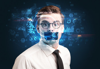 Biometric identification and Facial recognition system concept.