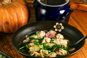 A dish of Asian Wonton soup