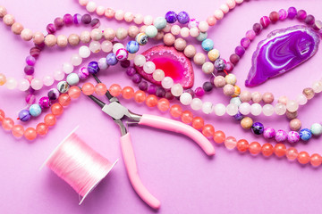 Colored stone beads pink color