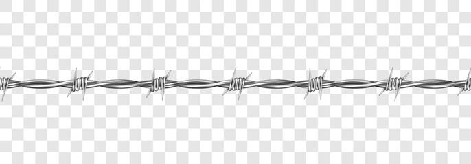 Metal steel barbed wire with thorns or spikes realistic vector illustration isolated on transparent background. Fencing or barrier element for danger industrial facilities or prisons - obrazy, fototapety, plakaty