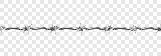 Foto op Canvas Metal steel barbed wire with thorns or spikes realistic vector illustration isolated on transparent background. Fencing or barrier element for danger industrial facilities or prisons © klyaksun