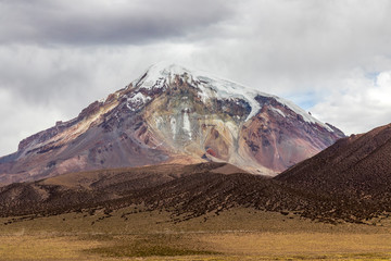 View of Sajama volcano, the highest mountain in Bolivia.