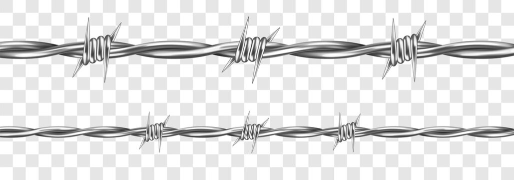 Metal steel barbed wire with thorns or spikes realistic vector illustration isolated on transparent background. Fencing or barrier element for danger industrial facilities or prisons