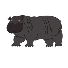 Funny hippo cartoon on a white background, vector illustration. African animals.