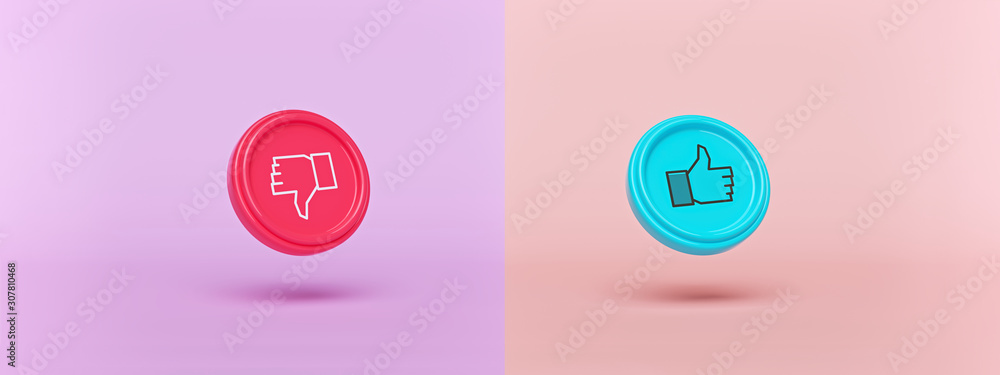 Poster like and dislike buttons. modern minimal symbols horizontal banner. social media feedback concept. 3