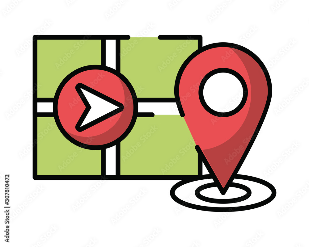 Poster paper map guide with pins location icon