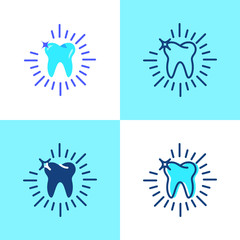 Shining tooth icon set in flat and line style