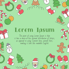 Christmas holiday card with text and vector color illustrations of winter decoration for graphic design