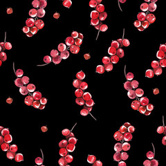 Obraz premium Watercolor seamless pattern with branches and berries. Set of mushrooms. Forest design elements. Hello Autumn! Perfect for seasonal advertisement, invitations, cards