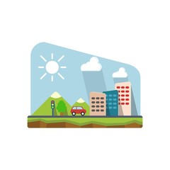 Fototapeta premium Urban view with cars. Mountains, houses, traffic, lights. Town, street.