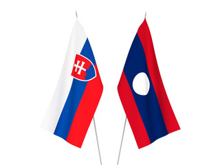 National fabric flags of Laos and Slovakia isolated on white background. 3d rendering illustration.