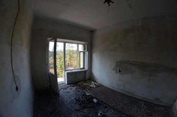 Ghost town in Eastern Europe.Former Soviet kids camp.Ukraine gets rid of the consequences of communism. Ruins. Kiev Region,Ukraine