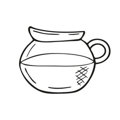 Single hand drawn coffee pot or coffee jug. In doodle style, black outline isolated on a white background. Cute element for card, social media banner, stickers. Vector illustration