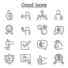 Good, approve, confirm, verify, quality icon set in thin line style