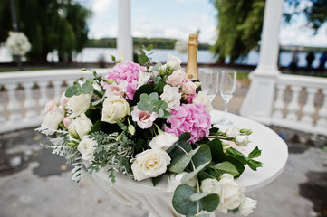 Beautiful wedding set decoration in the outdoor ceremony.