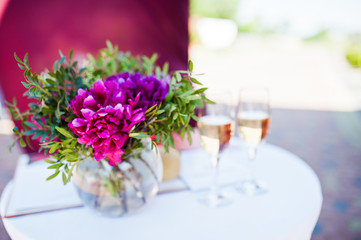 Beautiful wedding set decoration in the outdoor ceremony.