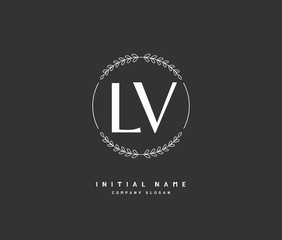 L V ,  Beauty vector initial logo, handwriting logo of initial signature, wedding, fashion, jewerly, boutique, floral and botanical with creative template for any company or business.