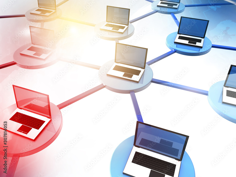 Poster computer networking, internet technology. 3d illustration.