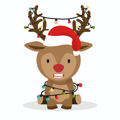 Cute deer  with decorated horns vector