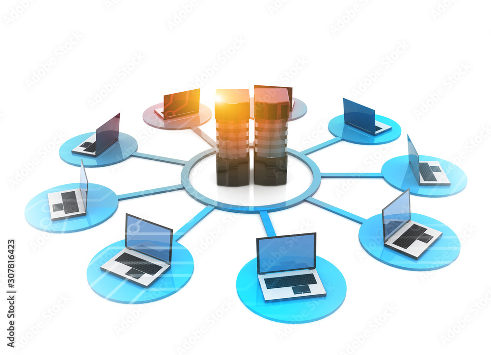Poster computer networking, internet technology. 3d illustration.