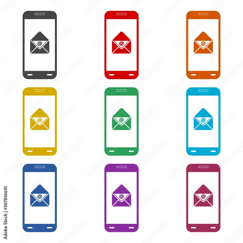 Poster received message concept color icon set isolated on white background