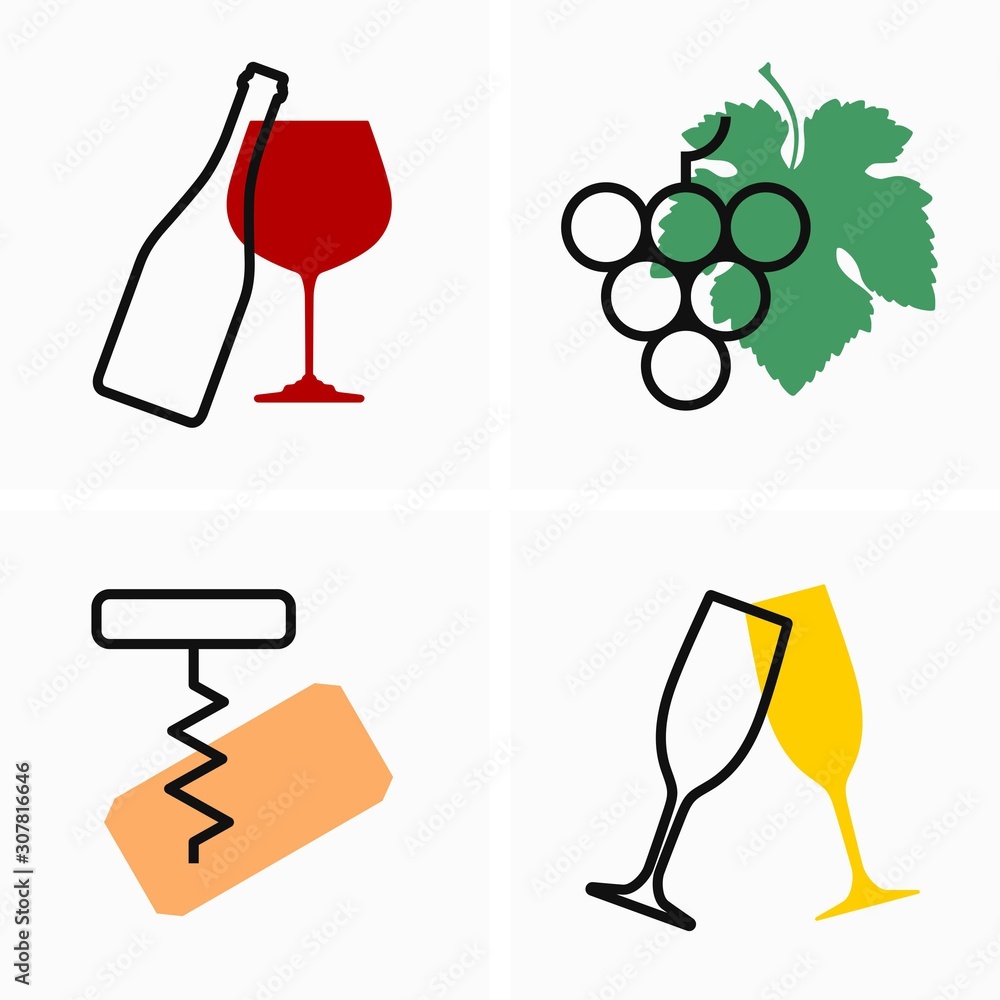 Wall mural simple set of wine related icons