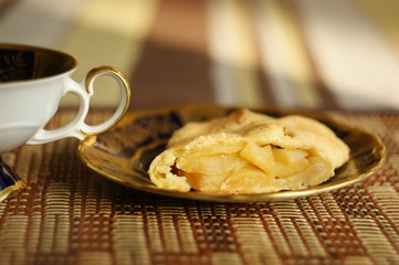 Homemade organic apple pie. Delicious dessert on a vintage plate