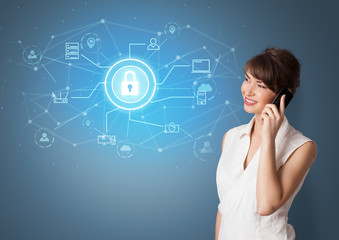 Young smiling person presenting office cloud technology concept