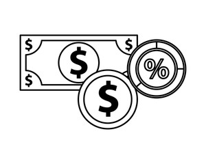 bill and coin money dollars and percent symbol
